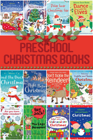 12 Preschool Christmas books - collage of Christmas book covers for preschoolers