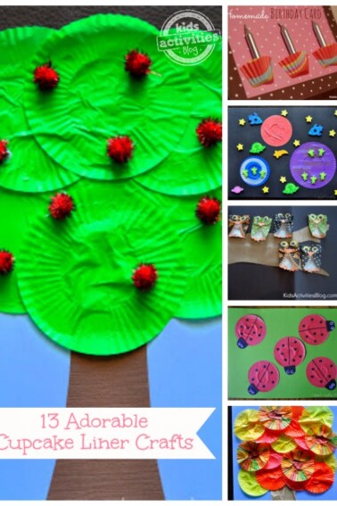 13+ {Adorable} Cupcake Liner Crafts - Cupcake liner apple tree craft, cupcake liner Christmas ornaments craft, cupcake liner space craft - Kids Activities Blog