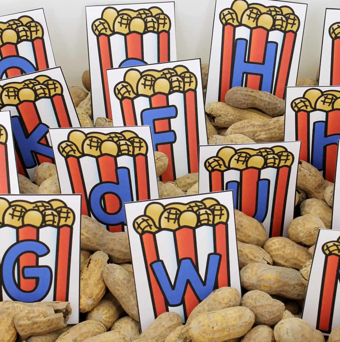 Circus Crafts and Carnival Crafts- Image shows a peanut alphabet inspired by the circus. Idea from ABCs of literacy