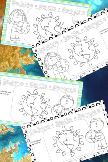 Earth Day printable placemat activity pages - Kids Activities Blog - pdf shown of 4 versions of placemat designs