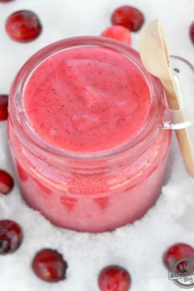 Easy Homemade Cranberry Sugar Scrub Gift Kids Can Make - Homemade red cranberry scrub in a small glass Mason jar - Kids Activities Blog