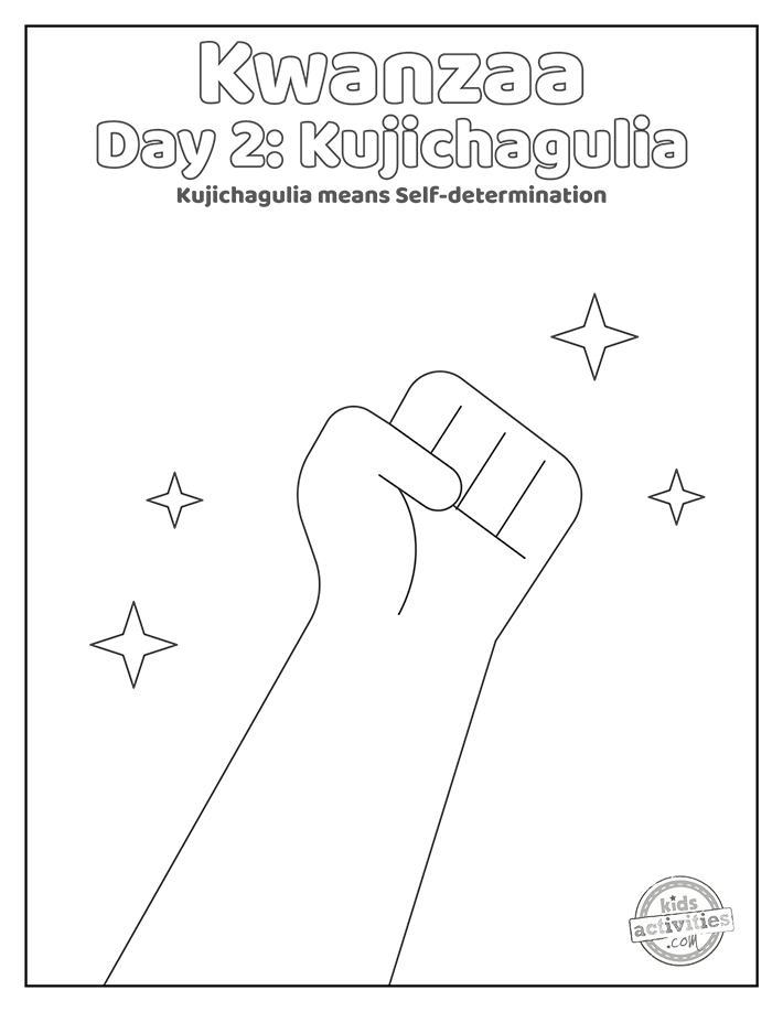 Kwanzaa Day 2 Coloring Pages printed pdf file kujichagulia with fist and sparkles coloring sheet-kids activities blog