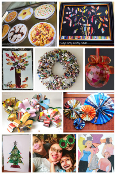 14 Ways to Recycle Old Magazines Into New Crafts-beads, wreaths, trees, collages, rosettes, funny faces