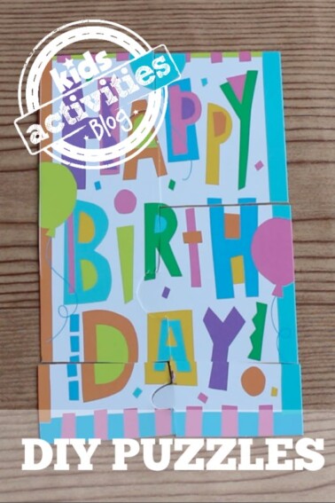Make a DIY Puzzle With Greeting Cards - A colorful birthday card, cut into puzzle piece - Kids Activities Blog