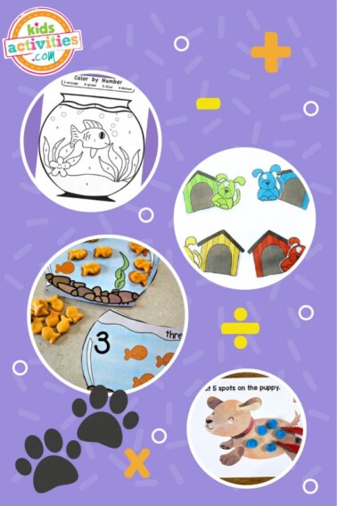 Pet Math Activities for Preschoolers - coloring pages, fishbowl addition activity - Kids Activities Blog