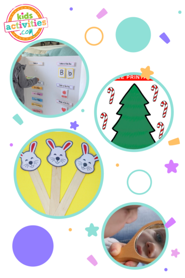 Image shows a compilation of circle time activities for toddler, from different sources