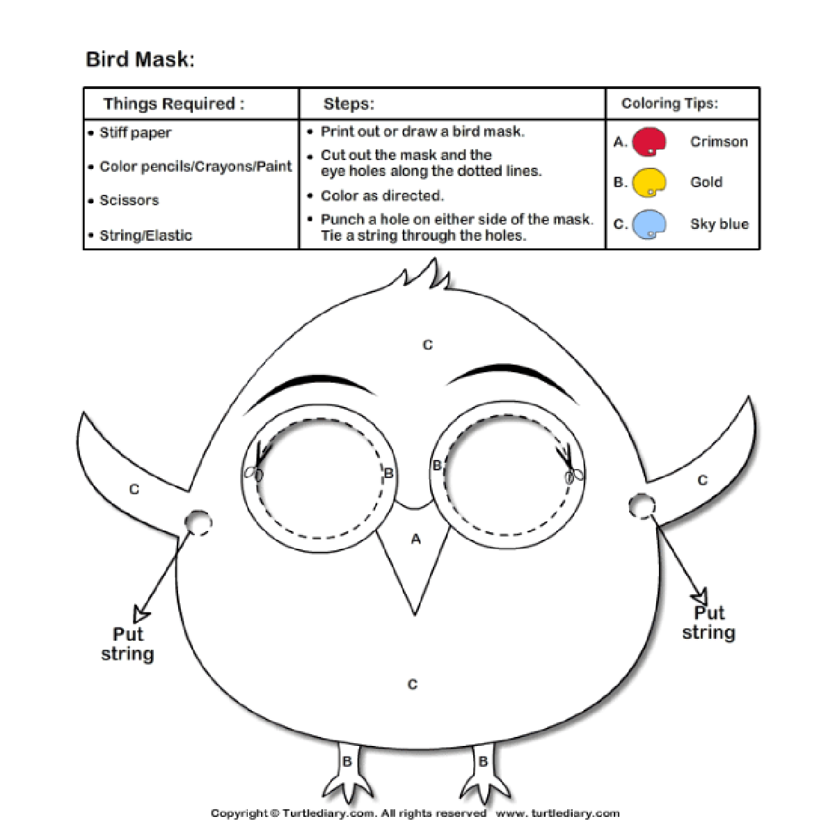 Dress up ideas- homemade bird mask template pdf file black and white- kids activities blog