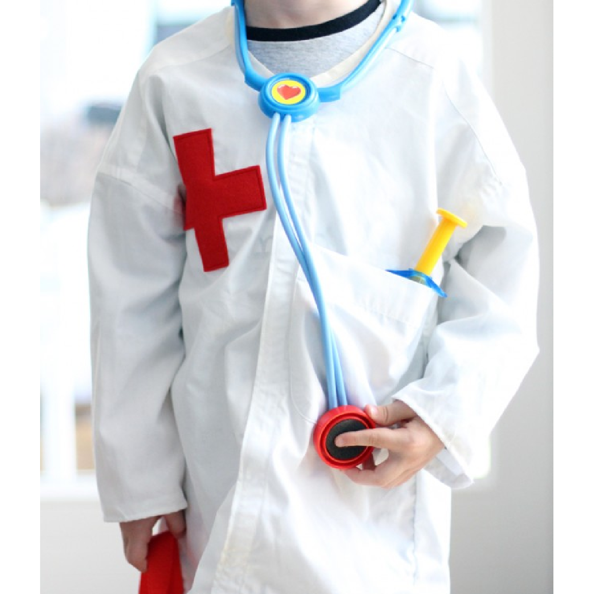 Dress up ideas- doctors coat made from shirt with red cross and equipment- kids activities blog