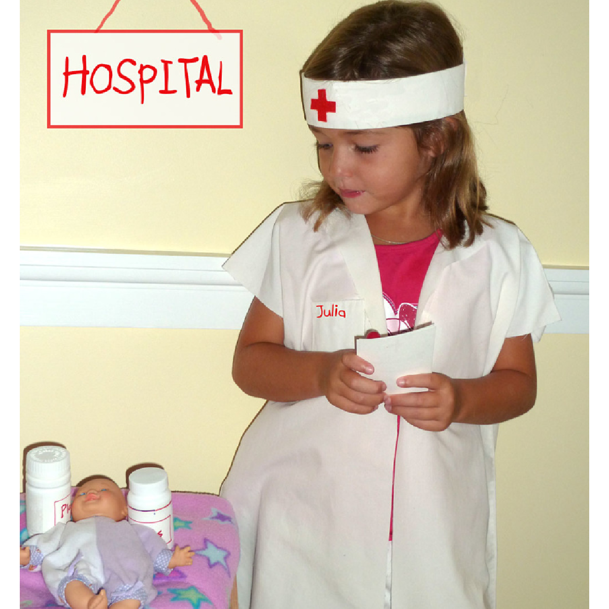 dress up ideas- nurses costume with head band and baby doll- kids activities blog