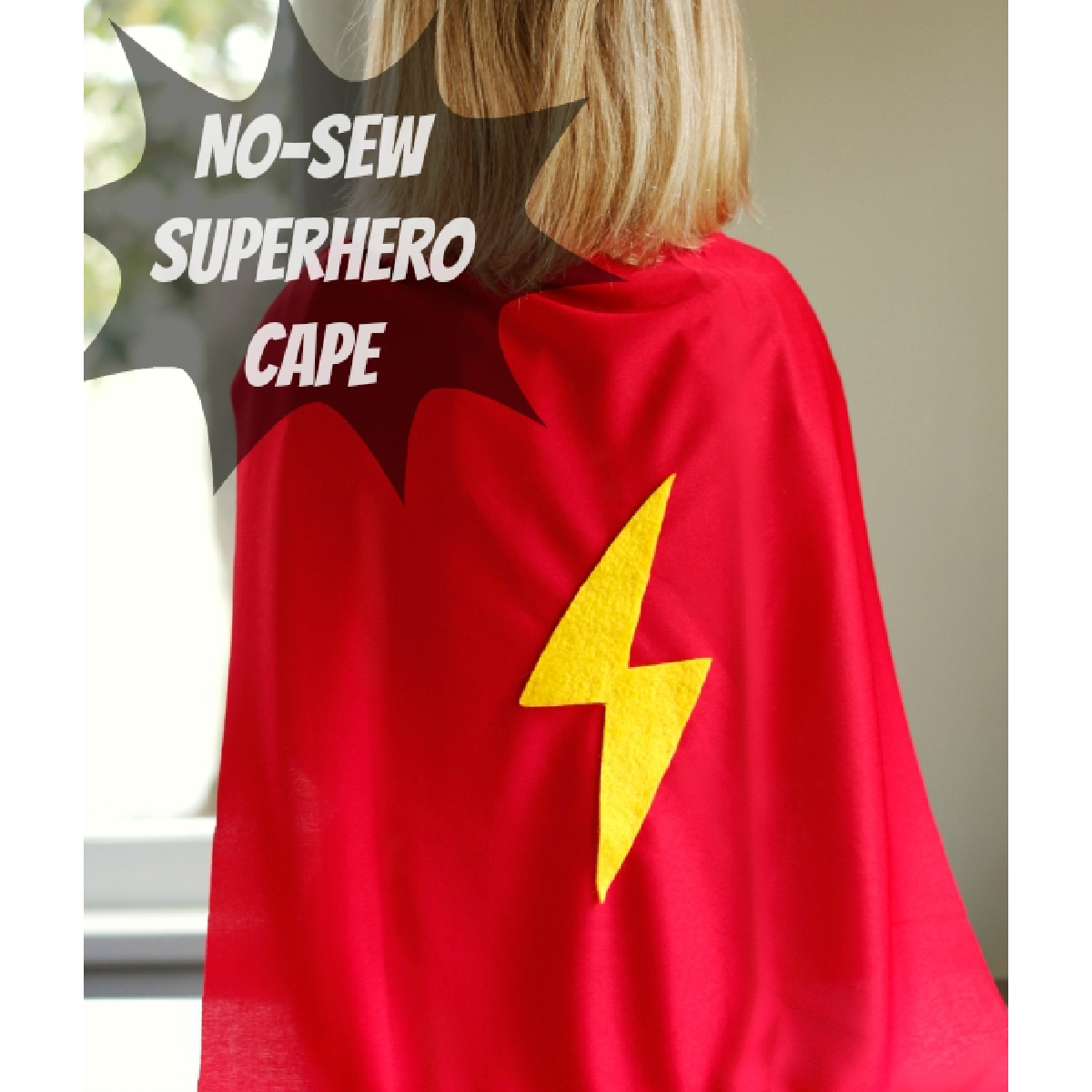 Dress up ideas- no sew red and yellow superhero cape craft on little girl- kids activities blog