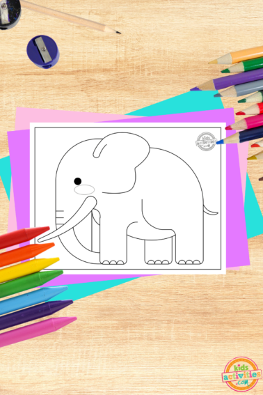 Indian elephant coloring page pdf on wood background with coloring supplies- kids activities blog