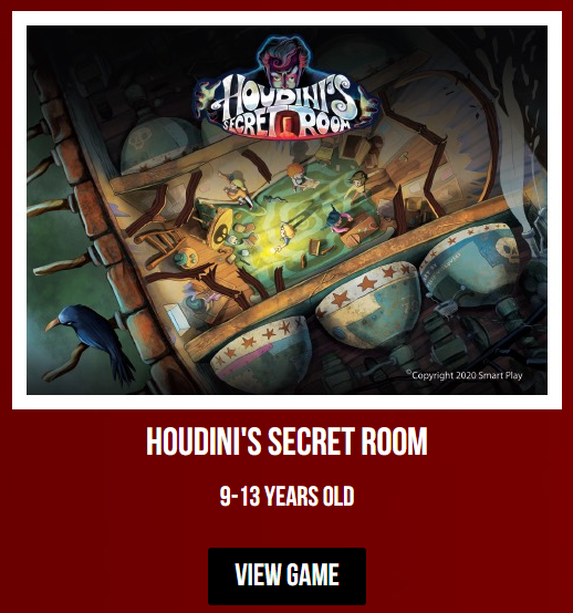 Houdinis secret room - escape room for kids 9-13 years old shown with pieces from the printable escape room