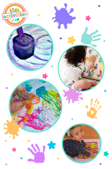 Image shos a compilation of different infant art activities from different sources.