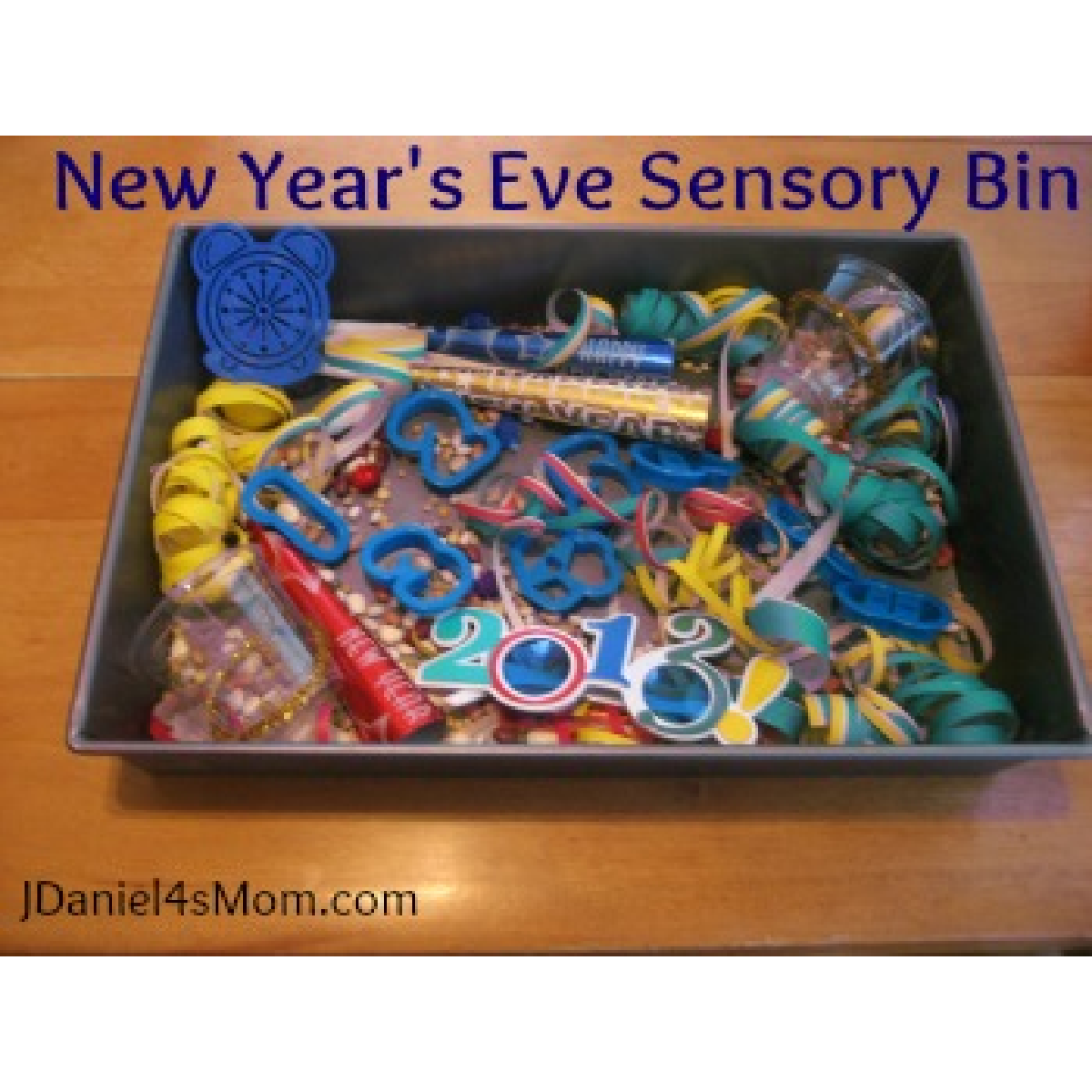 New years activities- sensory bin on wood table- kids activities blog